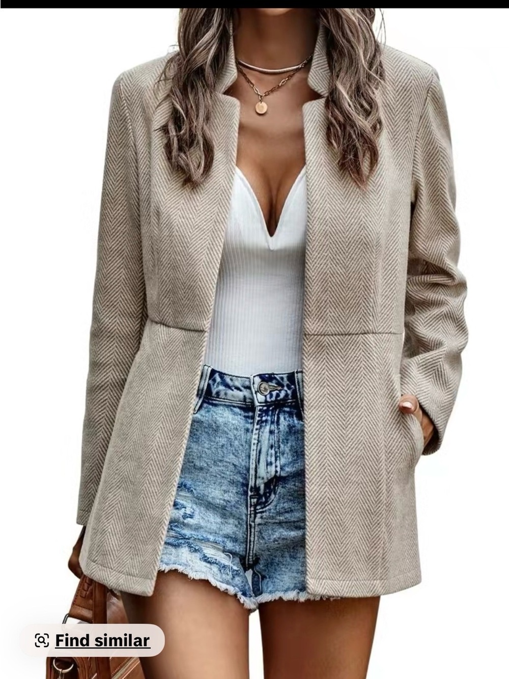ChouYatou Women's Cream Collarless Blazer